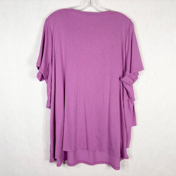 Woman Within Plus Size 18 20 Top Purple Ruffled Layered Short Sleeve Tee 782 - Picture 2 of 8